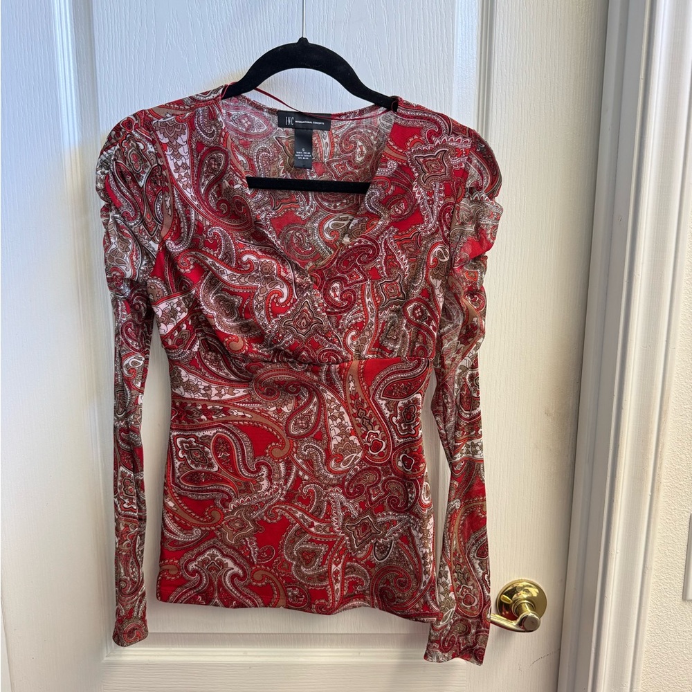 INC International Concepts Ruched Long Sleeve Blouse